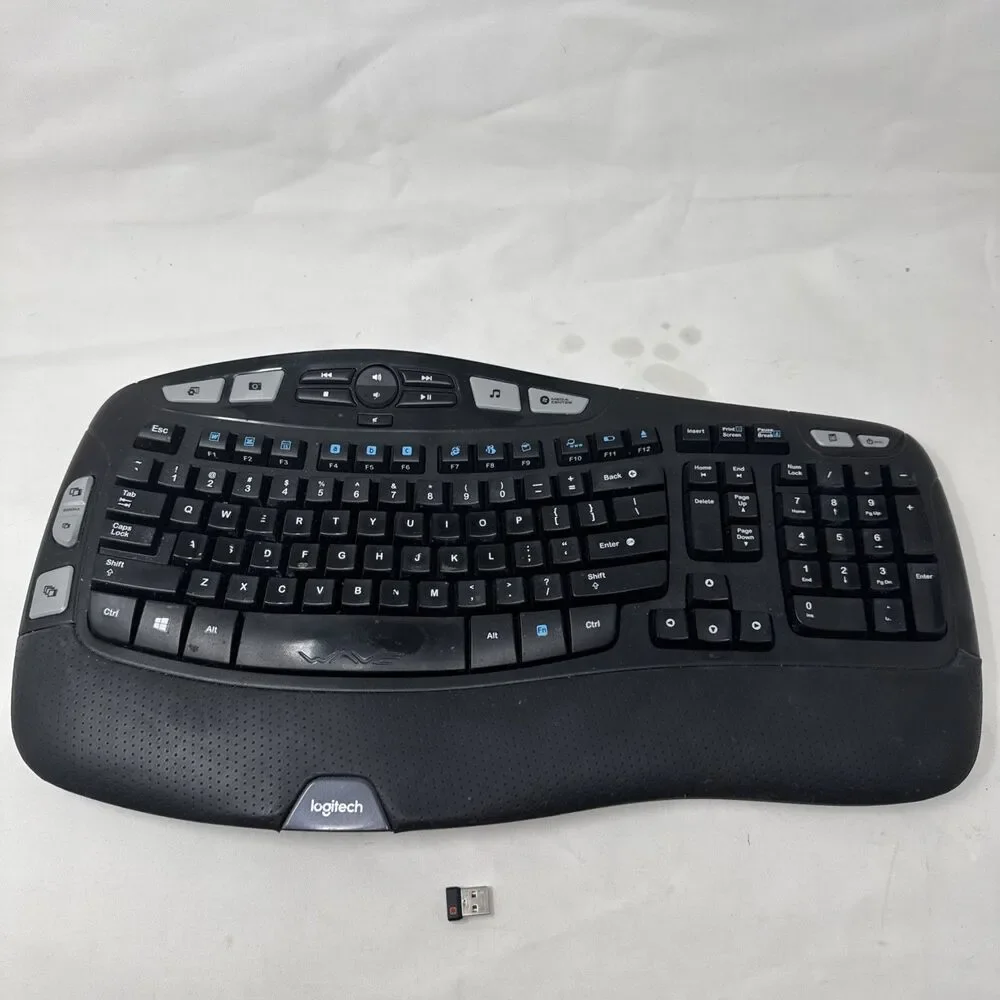 Logitech K350 Comfort Wave Wireless Keyboard with USB dongle tested Excellent